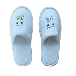 Closed Toe Luxury White Coral Fleece printing logo  Spa 5 Star Hotel Slippers