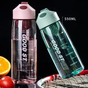 Outdoor Sports Travel 550ml Clear Drinking Cup Leakproof Bpa Free Gym Plastic Water Bottle With Filter/time Marker