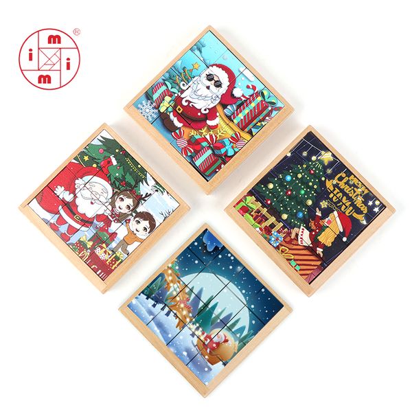 Christmas Huarong Road Puzzle Wooden Sliding Puzzles Teaching Challenge All-in-one Board Puzzle Game Children Educational Toys
