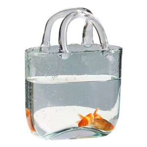 Modern Contemporary Tabletop Handbag Vases Purse Bag Vase Handmade Air Bubbles Glass Elegant Art Deco Stone Transparent SZ