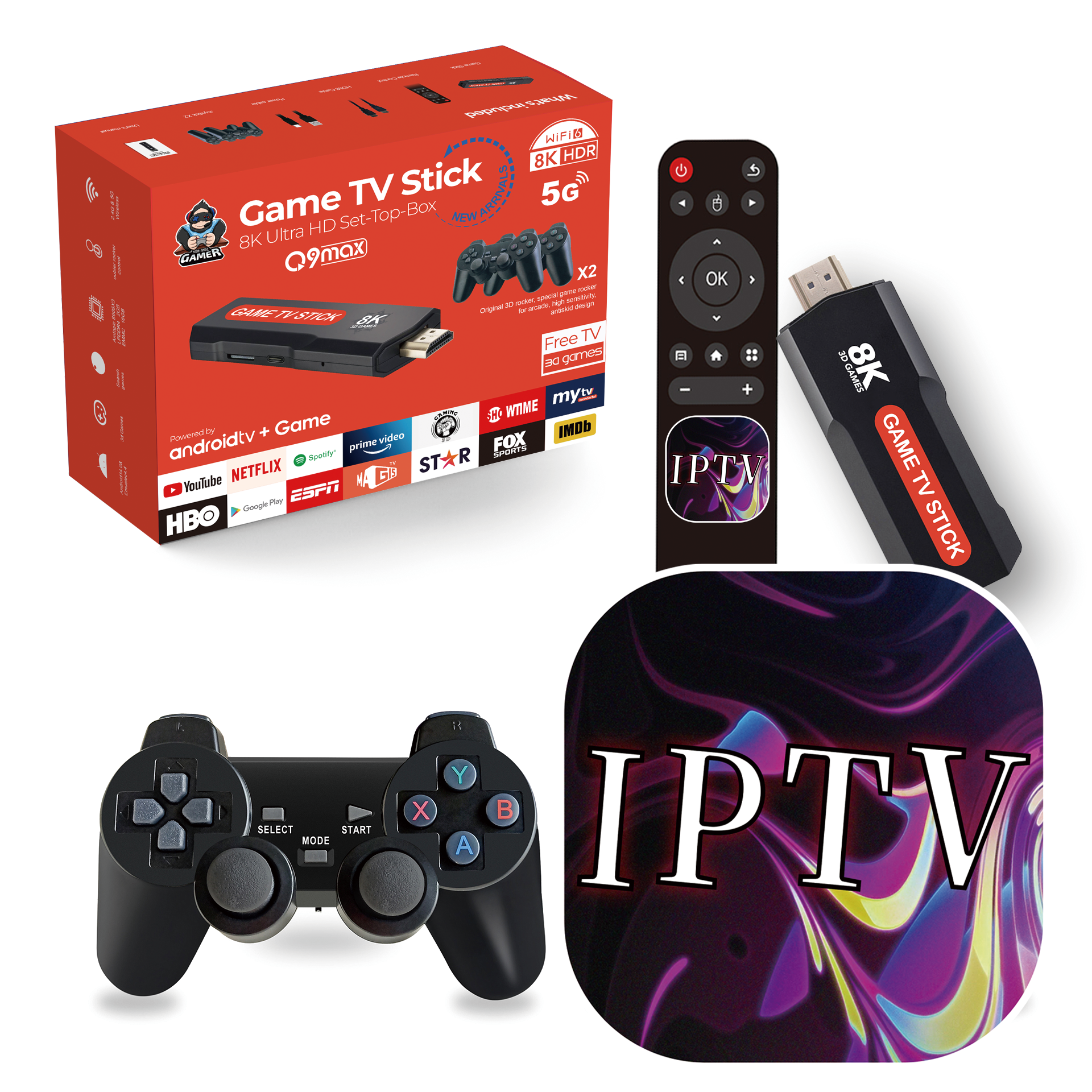 Popular new Q9MAX video game console 36000+ Retro classic game HD Viewing 64GB 128GB dual wireless controller video game stick
