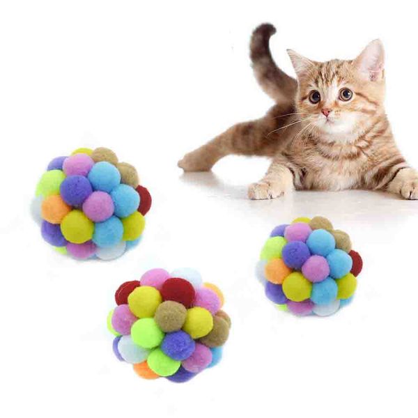 Manufacturers plush sound pom pom pet cat toys soft teeth relief interactive cat supplies