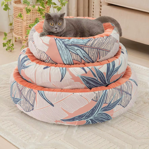 Pawise Wholesale Customized High Quality PP Cotton Comfort Cozy Leaf Round Pet Bed Breathable Fabric No Slip Bottom Dog Cat Bed