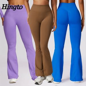 Nylon Spandex Yoga Flare Leggings For Woman Fitness Sports Gym Tights High Waisted Leggings Seamless Gym Leggings For Women