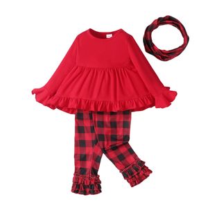 Little Girl Outfit Long Sleeves Ruffle Dress Top Lace Pants with Headband Kids 3Pcs Clothes Sets