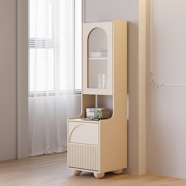 NOVA Modern White 2 Drawer Nightstand With Glass Door Tallboys Cabinet Bedroom Furniture MDF Bedside Table