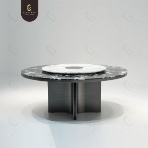 Custom modern luxury high end swivel marble table and cross stainless steel base restaurant round dining table