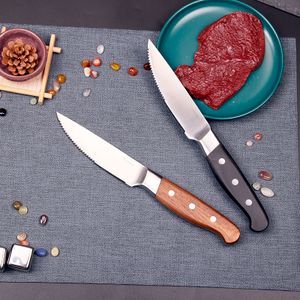 Customized Logo 5 Inch 6 PCS Stainless Steel Utility Knives Wood Handle Steak Knives Serrated Steak Knife Set