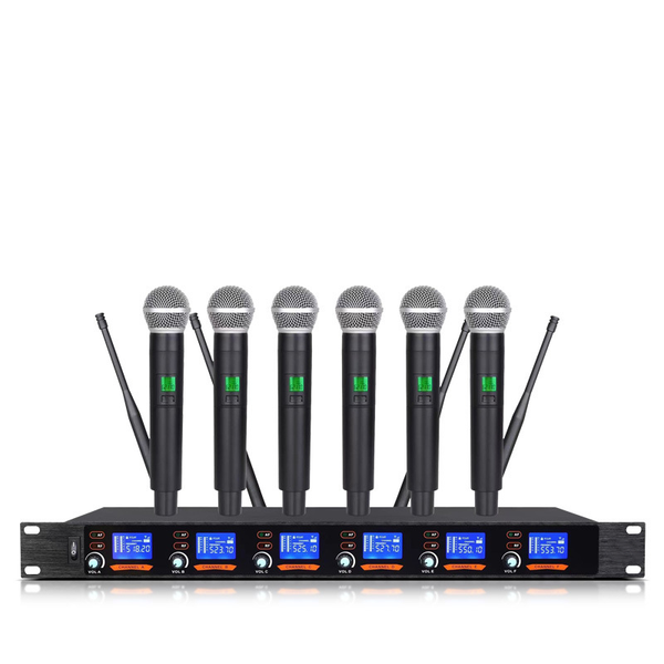 UHF wireless microphone system whole metal handheld 6 transmistter excellent For Stage Karaoke
