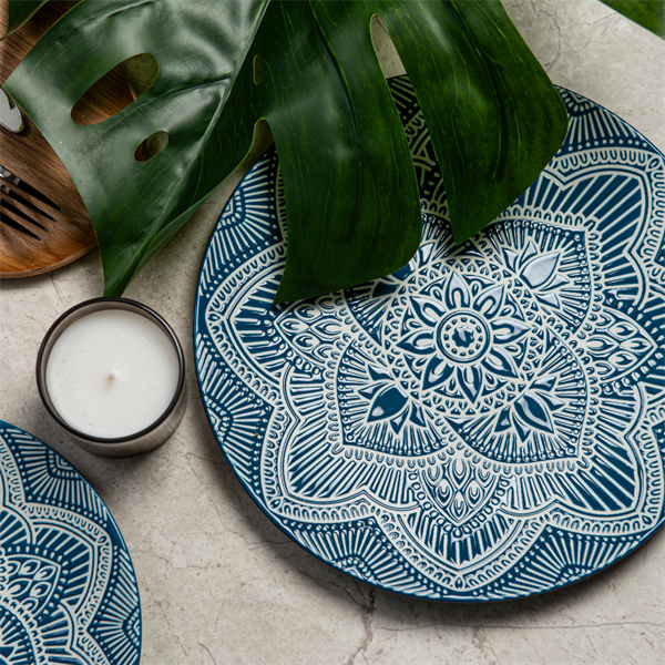 High Quality 12Pcs La La Mandala Blue PorcelainDinnerware Sets Perfect For Home Party And Wedding