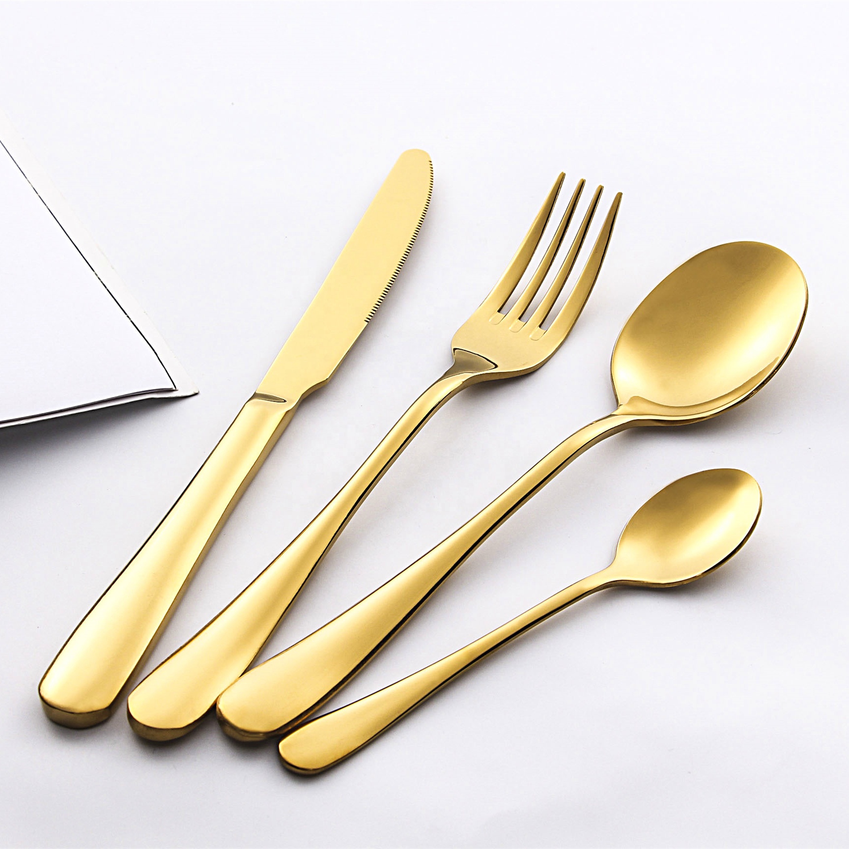 Gold Silverware Tableware Kitchen Utensil Flatware Set Titanium Golden Plated  Stainless Steel Cutlery Set