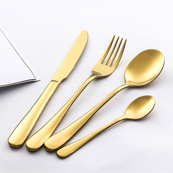 Gold Silverware Tableware Kitchen Utensil Flatware Set Titanium Golden Plated  Stainless Steel Cutlery Set