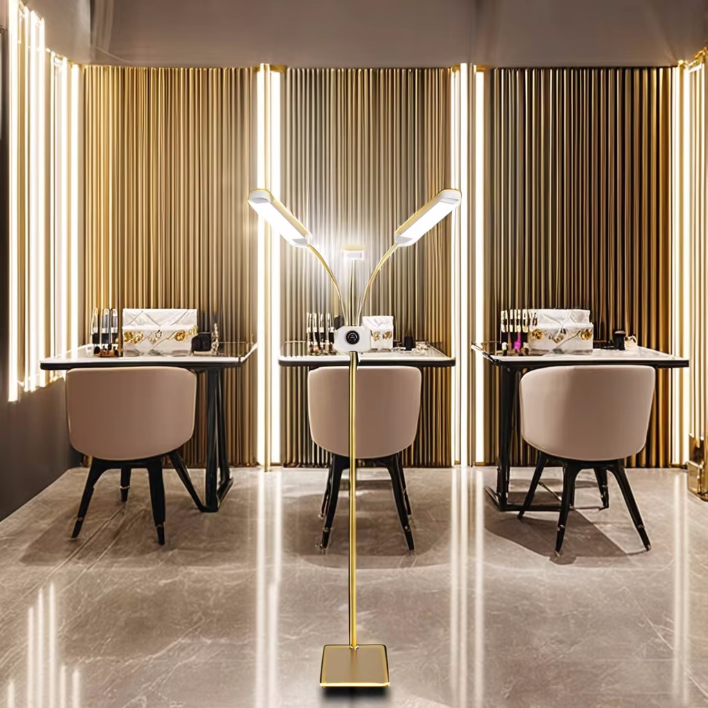 Luxury Golden Two Arm Lamp LED Fill Lamp with Remote, Screen Display, Holder Modern Photography Light for Beauty Salon
