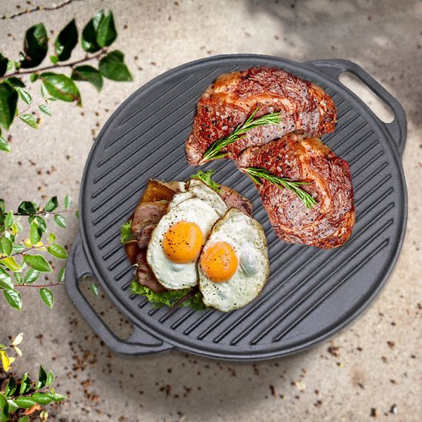 Heavy-Duty 42cm Cast Iron Skillet Nonstick Frying Pans Pre-seasoned Grill Pan Griddle Pan Cast Iron