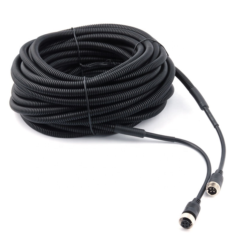 4Pin15M Aviation Extension Cable with Corrugation Tube Cover Car Backup Video Wire for Truck Trailer Bus Rear View Camera System