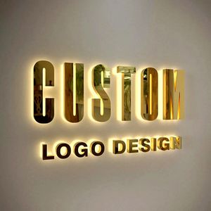 Outdoor 3d Gold Mirror Stainless Steel Channel Logo Salon Signs Led Light Up Backlit Letters