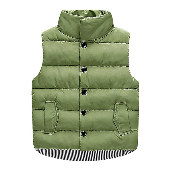 Casual Boys Quilted Waistcoat with Stand Collar Sleeveless Jacket Featuring Stripe Print Made of Polyester Fabric