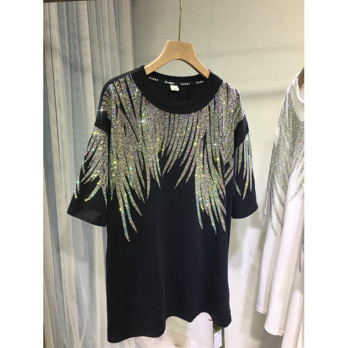 Fuzhou Qitian E-Commerce Co., Ltd. OEM China Wholesale 100% Cotton Classic Round Neck Blank Plain iron drill T Shirts Custom Cotton Rhinestone T-shirt For Men