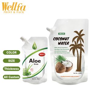 Custom Doypack High Temperature Transparent Sauce Packaging Stand Up Pouch With Spout Aloe Drink Coconut Water Retort Pouch