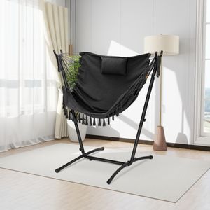 Danlong indoor outdoor cotton hanging hammock chair,heavy duty weather resistant saving space fabric swing chair with stand