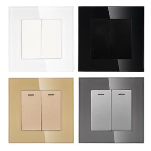 MVAVA EU Luxury Crystal Glass Panel home lighting control 2 Gang 1/2 Way Reset Push Button Touch Light Wall Electric Switch