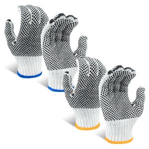 Wholesales 7G Seamless String Knit Plain Bleach White PVC Dotted Extra Fingertips Protection Work Construction Safety Gloves