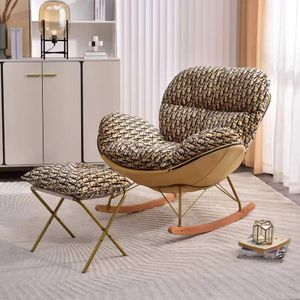 Luxury Rocking Chair Modern Wood Fabric Leather Sets Leisure Sofa Chair Home Furniture Living Room Sofa Lounge Accent Chairs