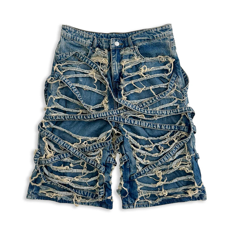 DiZNEW wholesale Street wear custom logo oversized vintage acid-washed jeans short denim jeans wholesale