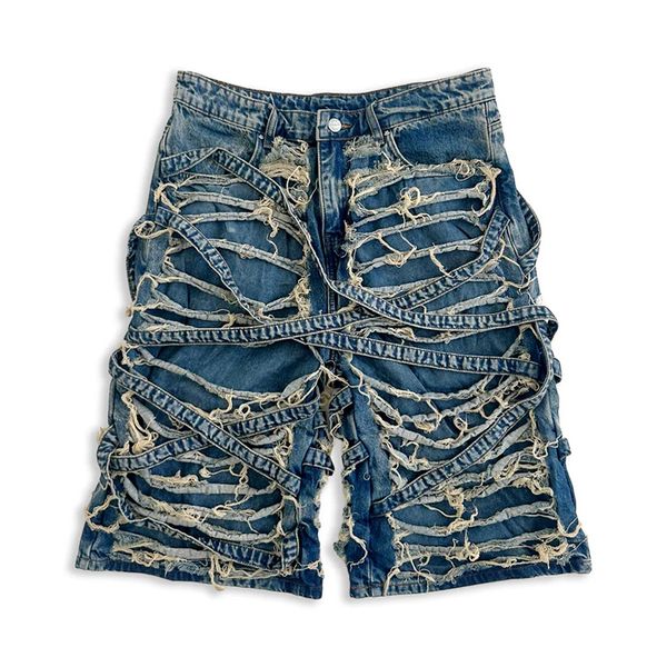 DiZNEW wholesale Street wear custom logo oversized vintage acid-washed jeans short denim jeans wholesale