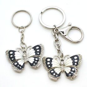 Custom Logo Bulk Bling Metal Valentine Rhinestone Custom Design Key Chain Key Holder Key Rings Blank Butterfly Metal Keychain