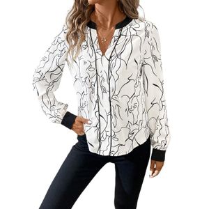 Women&#39;s New Style Loops Printed Blouse for Office for Summer and Autumn Wholesale Breathable Cotton Silk Chiffon Ladies Bow