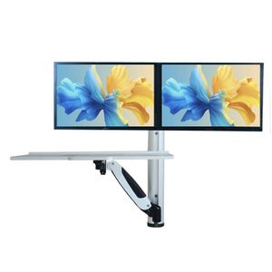 Gas Spring Aluminum Full Motion Dual Screen Wall Mount Workstation PS Stand Monitor Holder With Keyboard Tra