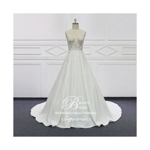 Simple Satin with lace appliques wedding dress for bride White bridal gown factory wholesale XF23009