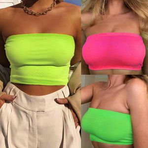 J9050 Sexy Women Chest Wrap Crop Top Neon Solid Color Strapless Tops Seamless Wireless Bra womens tube top
