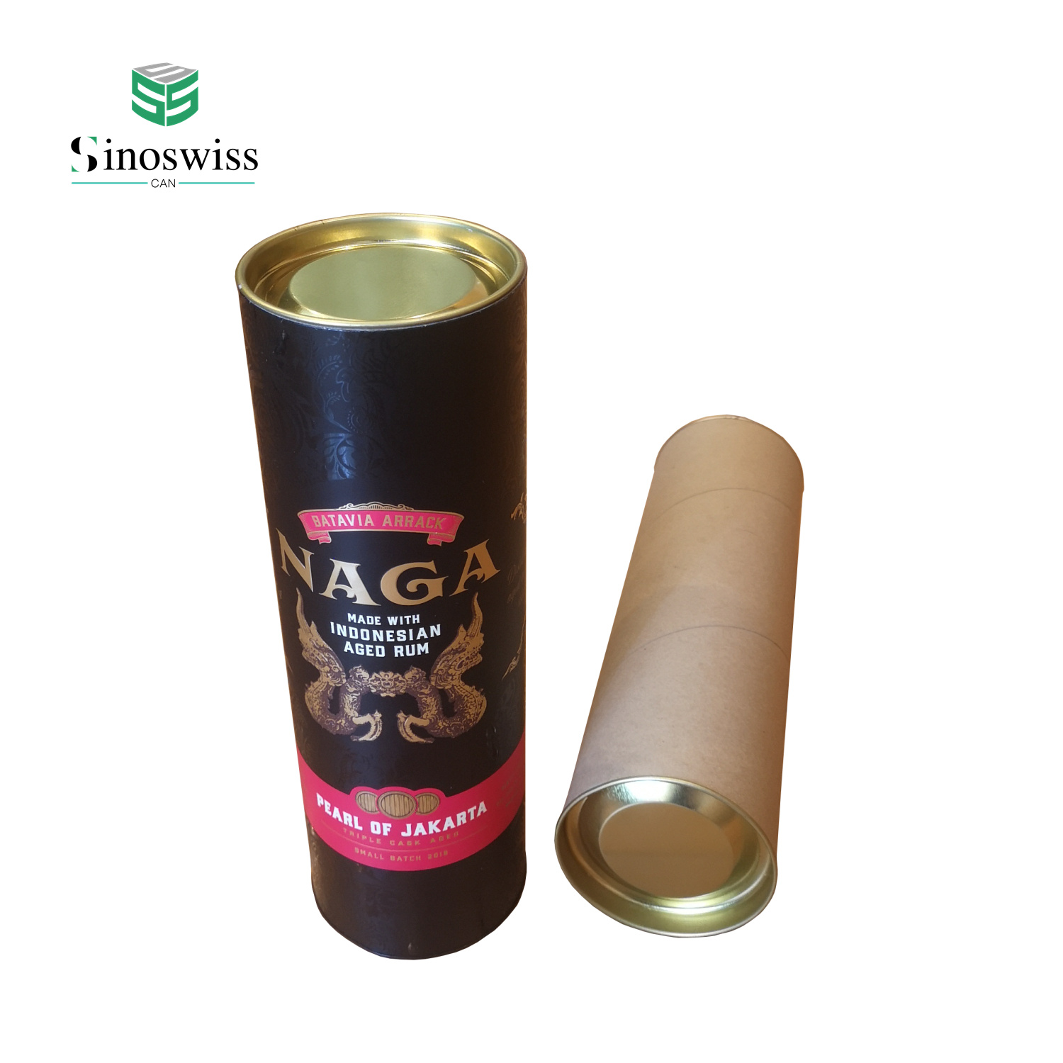 Luxury Wine Bottle Packaging Cardboard Cylinder Paper Tube Set Gift Box With Plug Lid Base Tin Lid