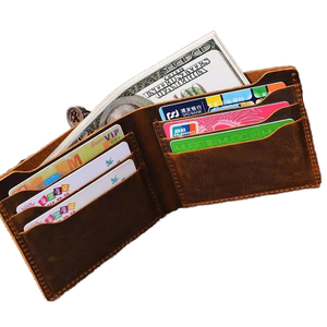 Custom Manufacturer Real Cow Leather Wallet Card holder Cowhide Mini Vintage Crazy Horse Men Genuine Leather Wallet -