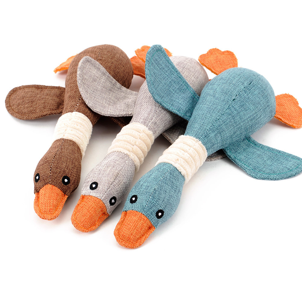 Shenzhen Xiayue Technology Co., Ltd. Dog Plush Toy Linen Duck Shape Wild goose Pet Dog Chew Toy Stuffed Squeaky Durable Dog Chew Toys