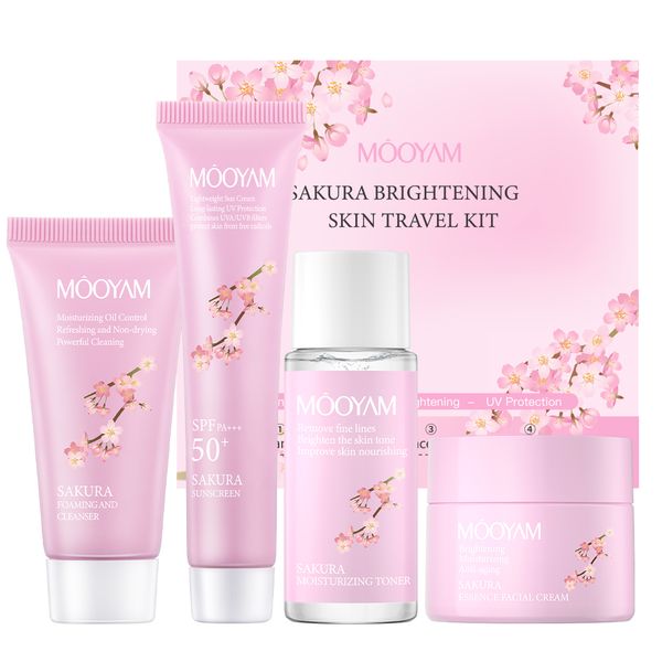 Sakura Brightening Travel Kit Natural Skin Care Set Suitable for all Skin Anti Aging Hydrating Moisturizing MOOYAM Skin Care Set