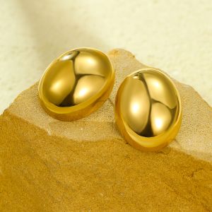 New Trendy 18K Gold Stainless Steel Stud Earrings for Women Fashionable Shiny Waterproof Jewelry with oval Shape for Gift