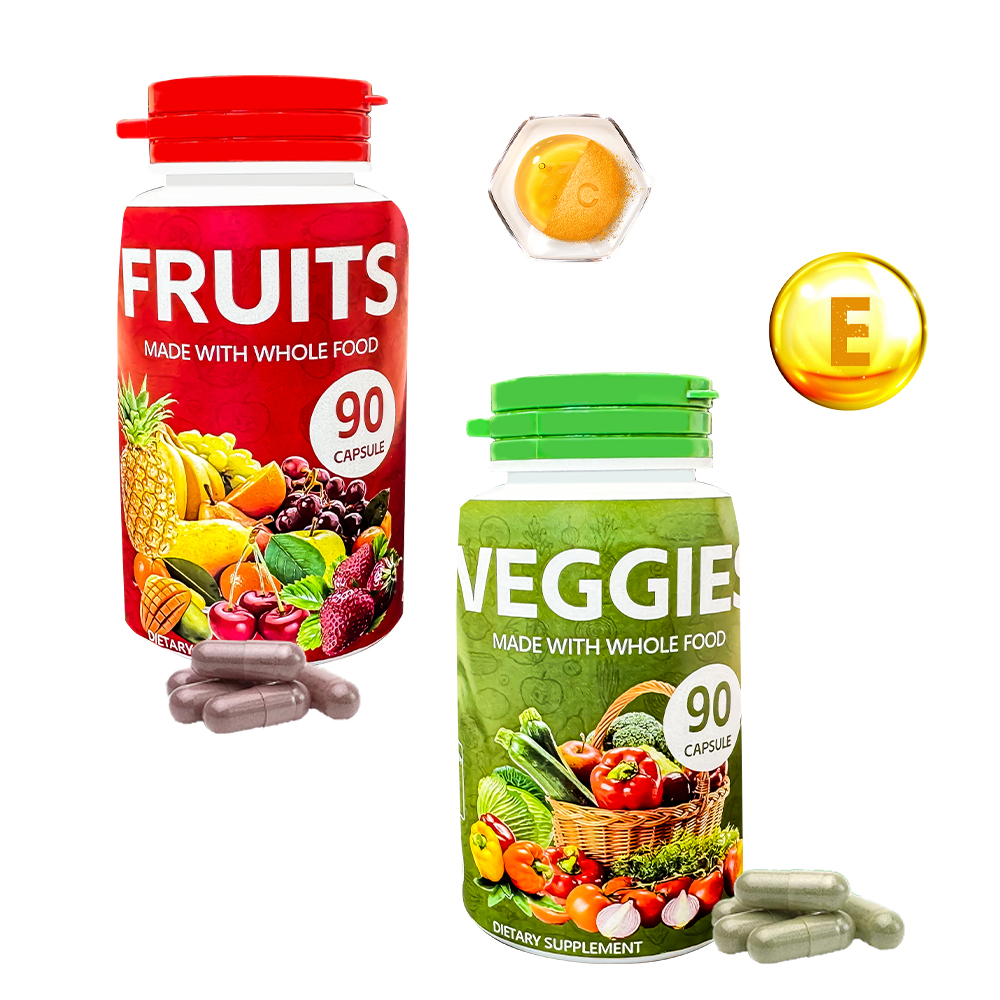 90 Fruit Capsules 90 Veggie CapsulesWhole Food Supplement with Immune Supplement Organic Vitamins for Women Men and Kids