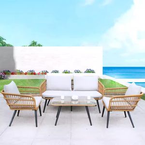 Modern Garden Rattan Furniture Set Sofa Set Metal Patio Leisure Lounge Outdoor Sofa Set