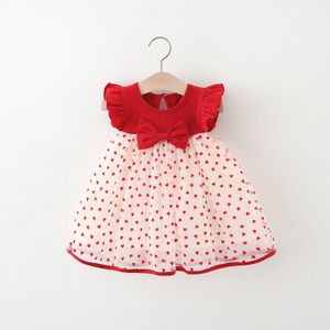 Summer baby clothes New Bow Flying Sleeve Skirt for Girls Love Mesh Dress baby Princess Dress