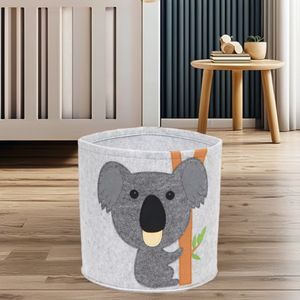 Koala Design Grey Middle Laundry Basket Foldable Felt Organizer Hamper for Kids' Clothes and Toys Storage Bedroom Accessory