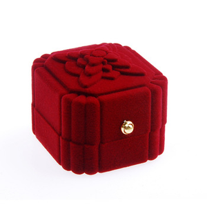 Manufacturer Flocking Jewelry Box Luxury Velvet Ring Packaging Red and Blue Flower Gift Case