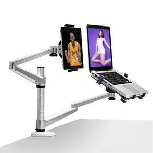 Desktop Clamping Full Motion Dual Arm Laptop Holder For All Notebook 10-15 inch and All Tablet PC 7-10 inch