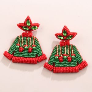 Christmas Tree Style Seed Bead Earrings Pure Handmade Beaded Earrings Ethnic Fashion Jewelry Earrings