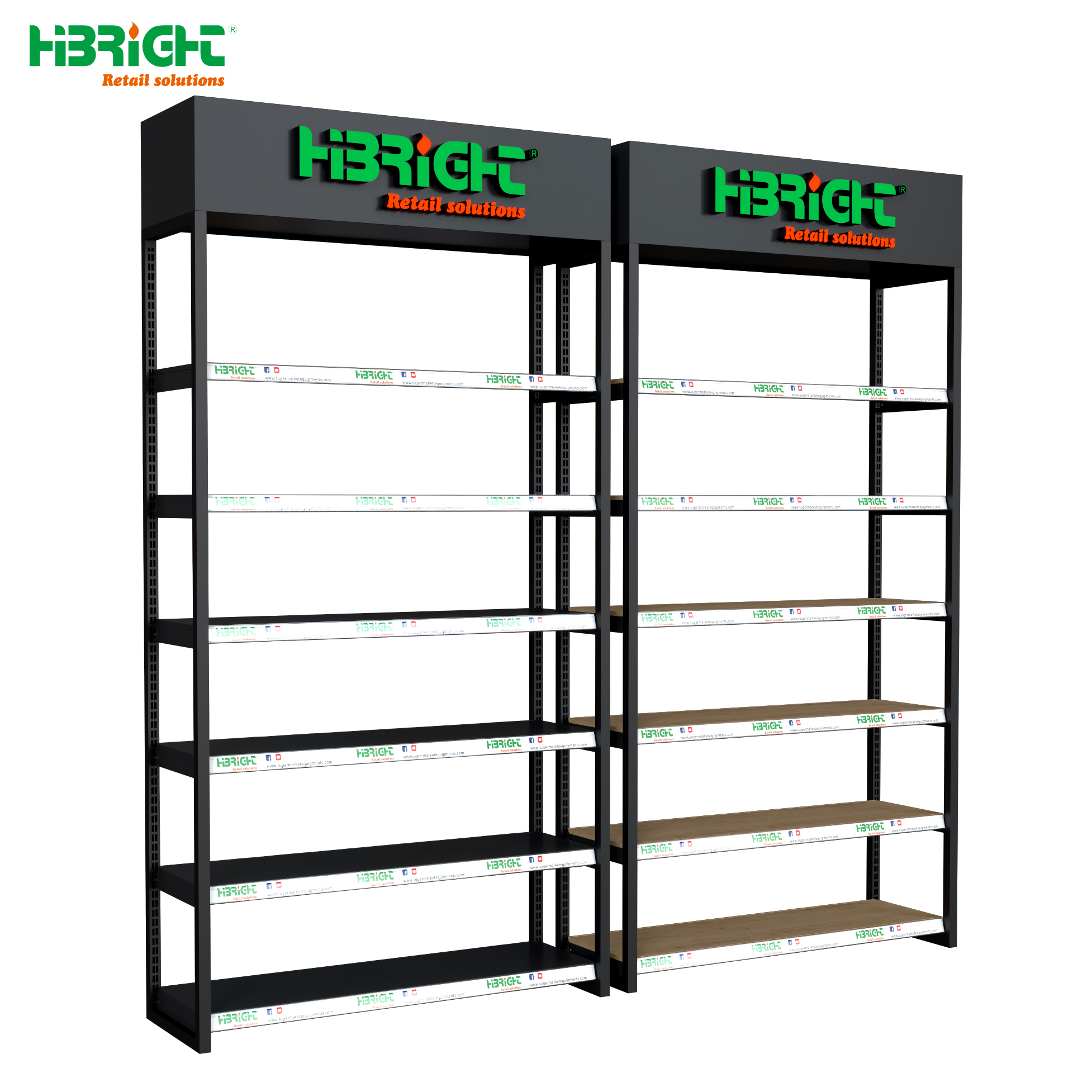 Wood and metal New design Size and Color customized shelf with front upright for grocery