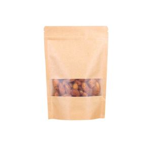 Kraft Bags with Window 7.9" x 10.24" Kraft Stand Up Bulk Kraft Zipper Lock Paper Pouches Food Storage Reusable Sealable Bags