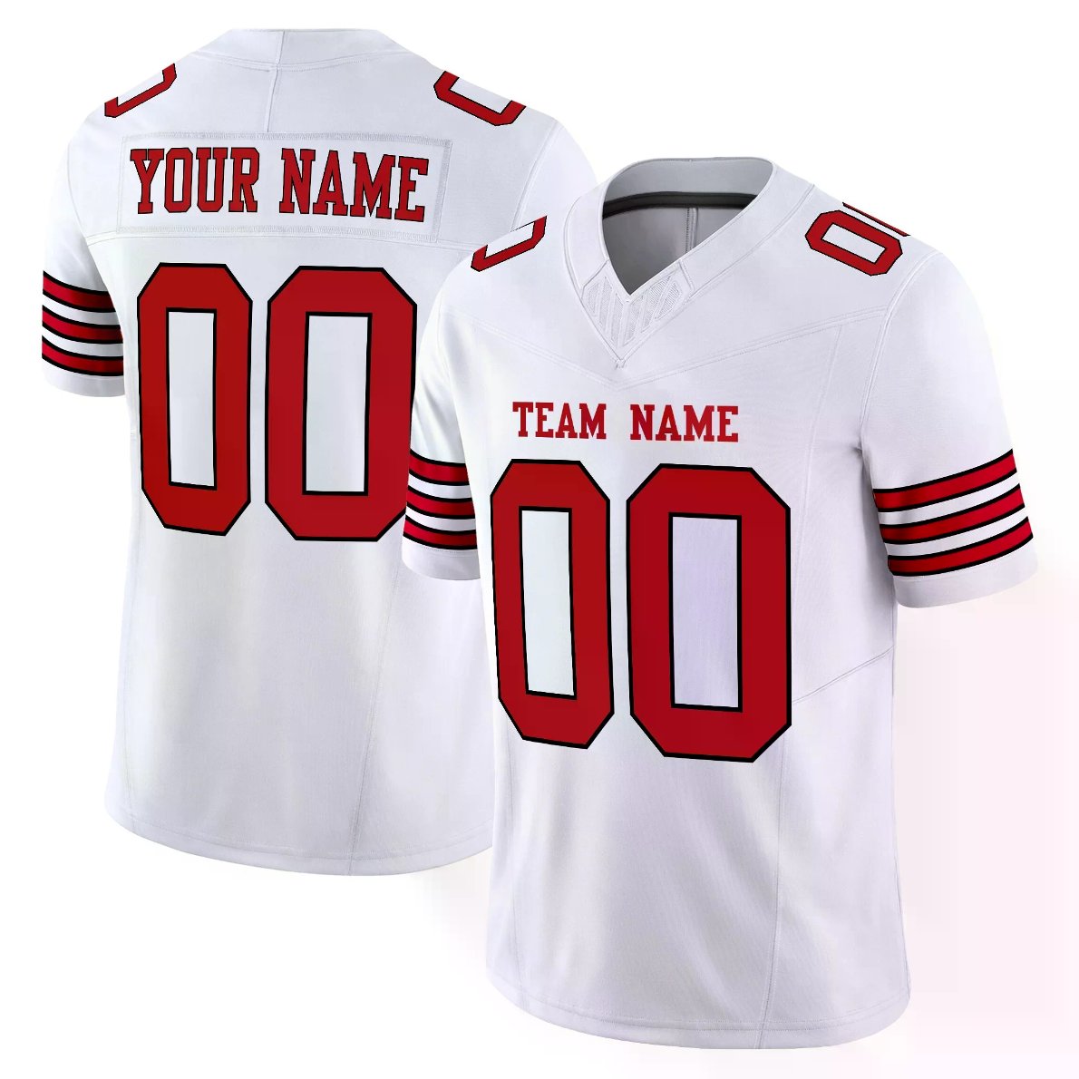 Shanghai Pudong New Area Zhoupu Town People's Government Custom Football Jersey - White Red-Black Authentic