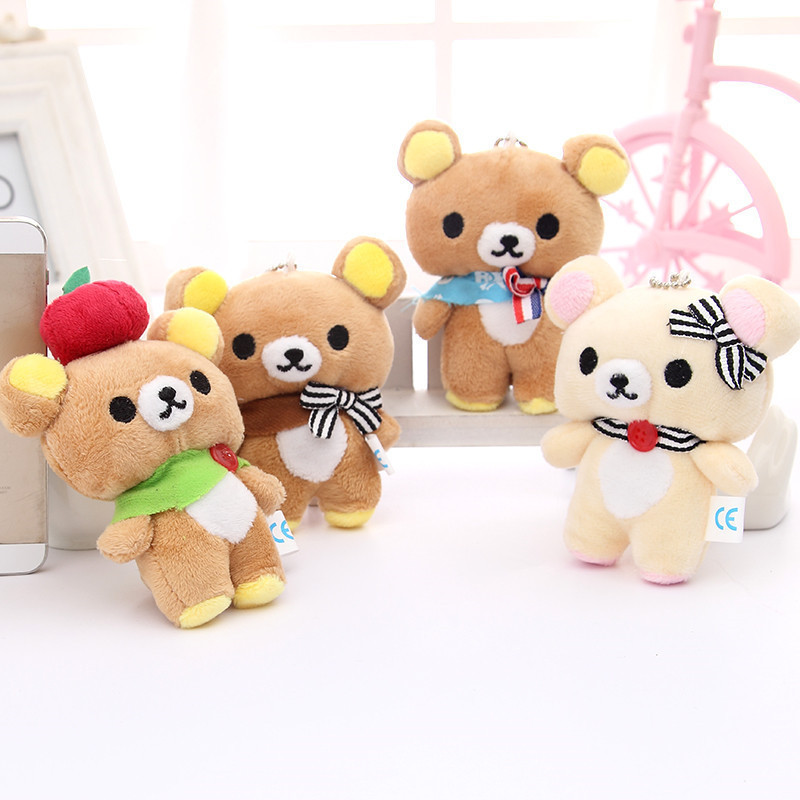 Kawaii Standing 12CM Lover Bear dolls Plush Stuffed TOY Soft Figure DOLL Key Chain Design Pendant Charm TOY Wedding Party Decor